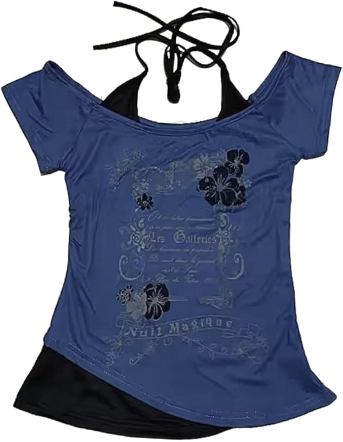 Emo Grunge Shirt Women Tees Graphic Baby Y2k Crop Tops Alt Clothes Fake Two Piece Short Sleeve Vintage T Shirts