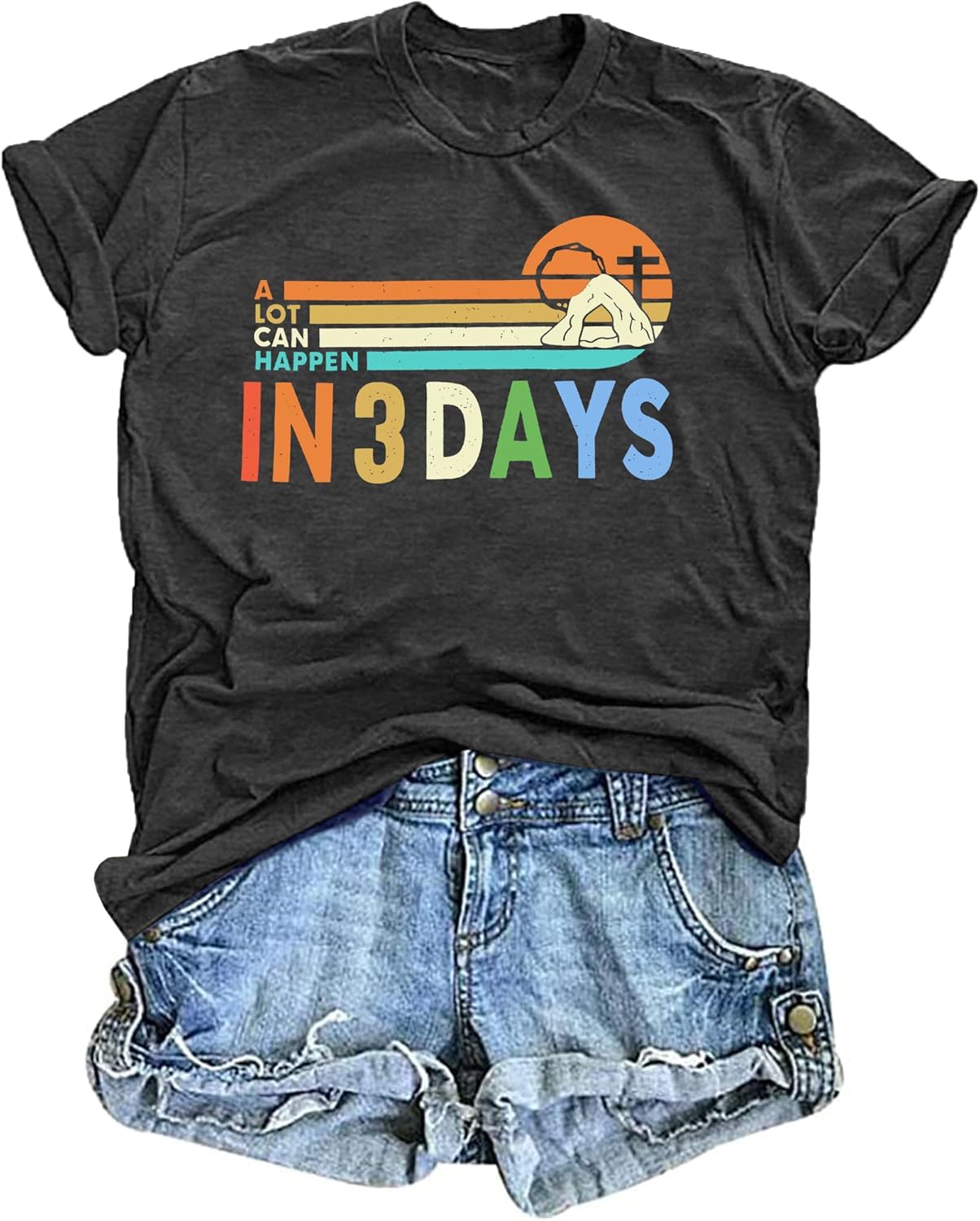 Easter Shirt for Women:A Lot Can Happen in 3 Days T Shirt Christian Jesus Shirts Religious Short Sleeve Tee Tops