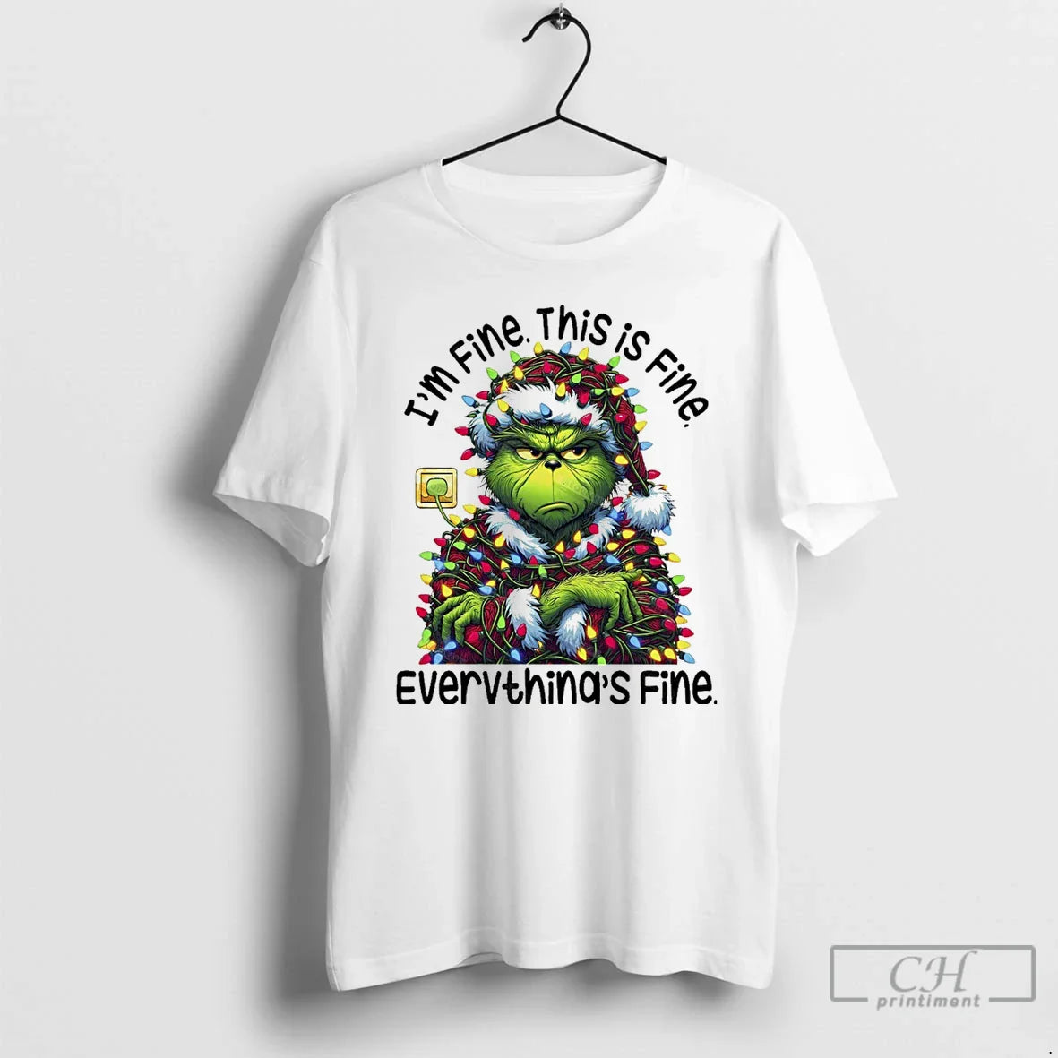 Classic Grinchmas Lights Sarcastic Im Fine This Is Fine Everythings Fine Christmas White T Shirts