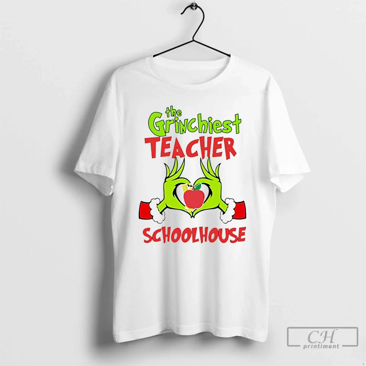 Classic The Grinchiest Teacher Schoolhouse Christmas White T Shirts