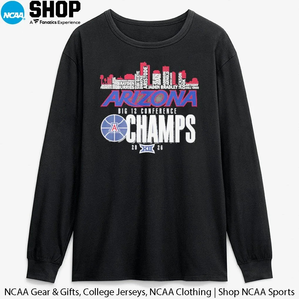 Arizona Wildcats Basketball Skyline City Players Names Illinois 2026 Big 12 Champs T-Shirt