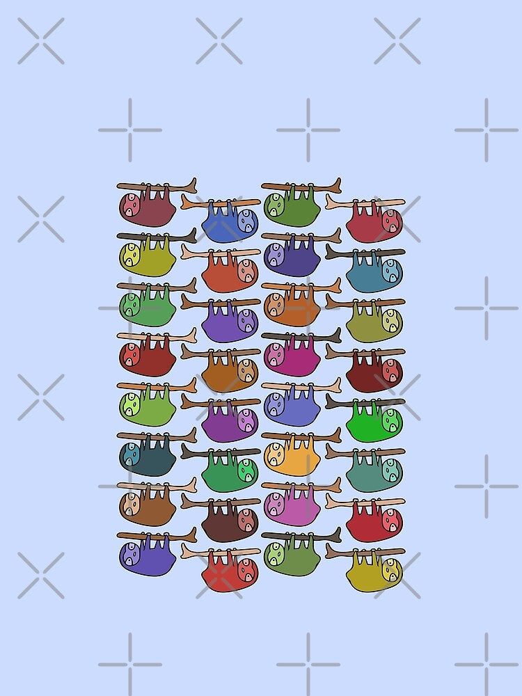 Cute and Colorful Hanging Sloth Pattern (baby blue) by Davey's Designs