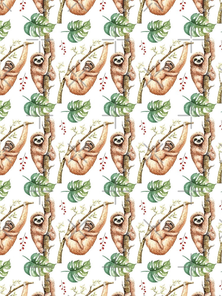Sloth Mama & Baby Watercolour Pattern. by erinnn41