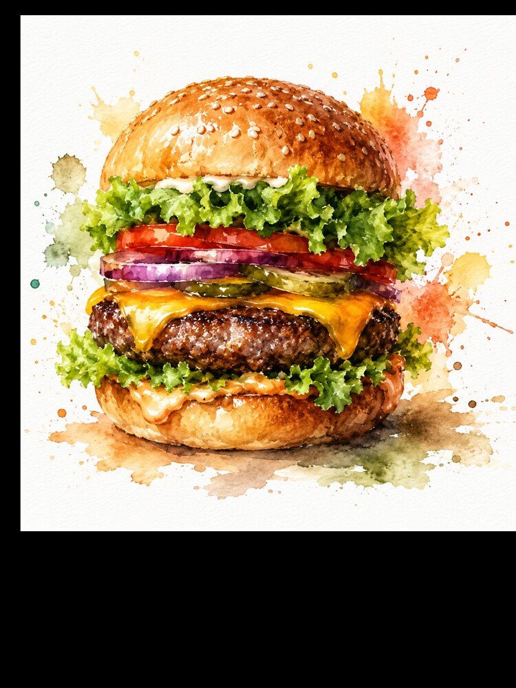 Gourmet Watercolor Burger Art by konkapo00