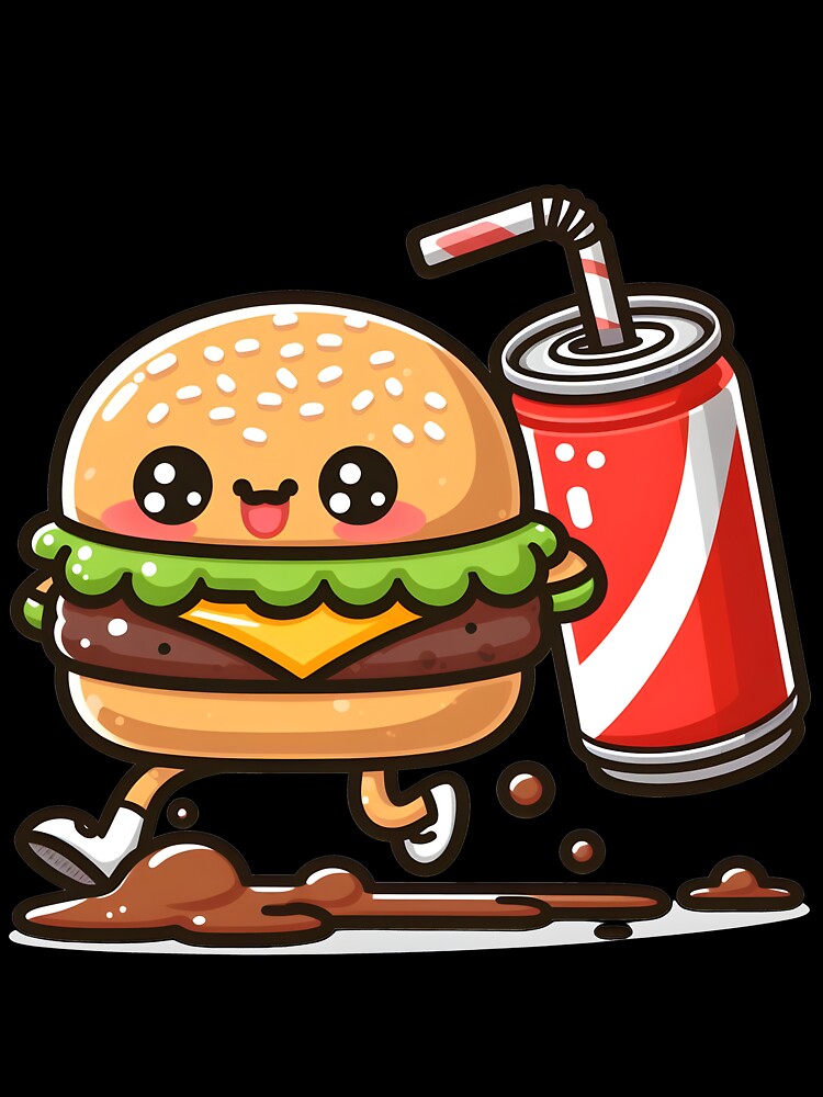 Kawaii Burger Running From Spilled Soda by CanvasCutie