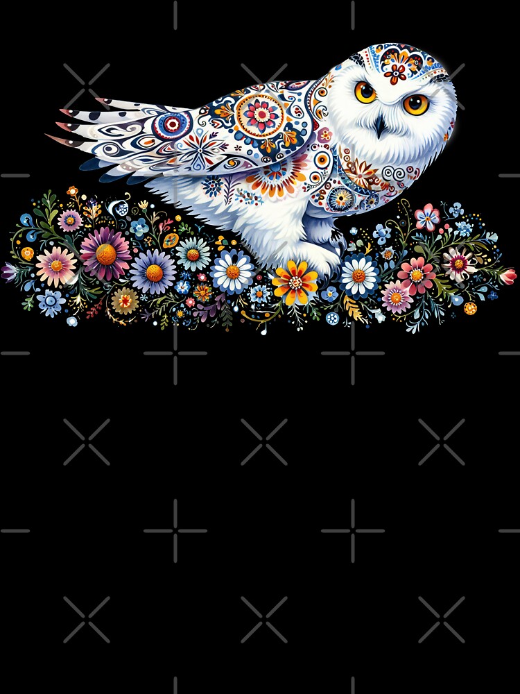 Scandinavian Folk Art blue and gold Snowy Owl by heidiannemorris © by FOLK ART FUSION by heidiannemorris