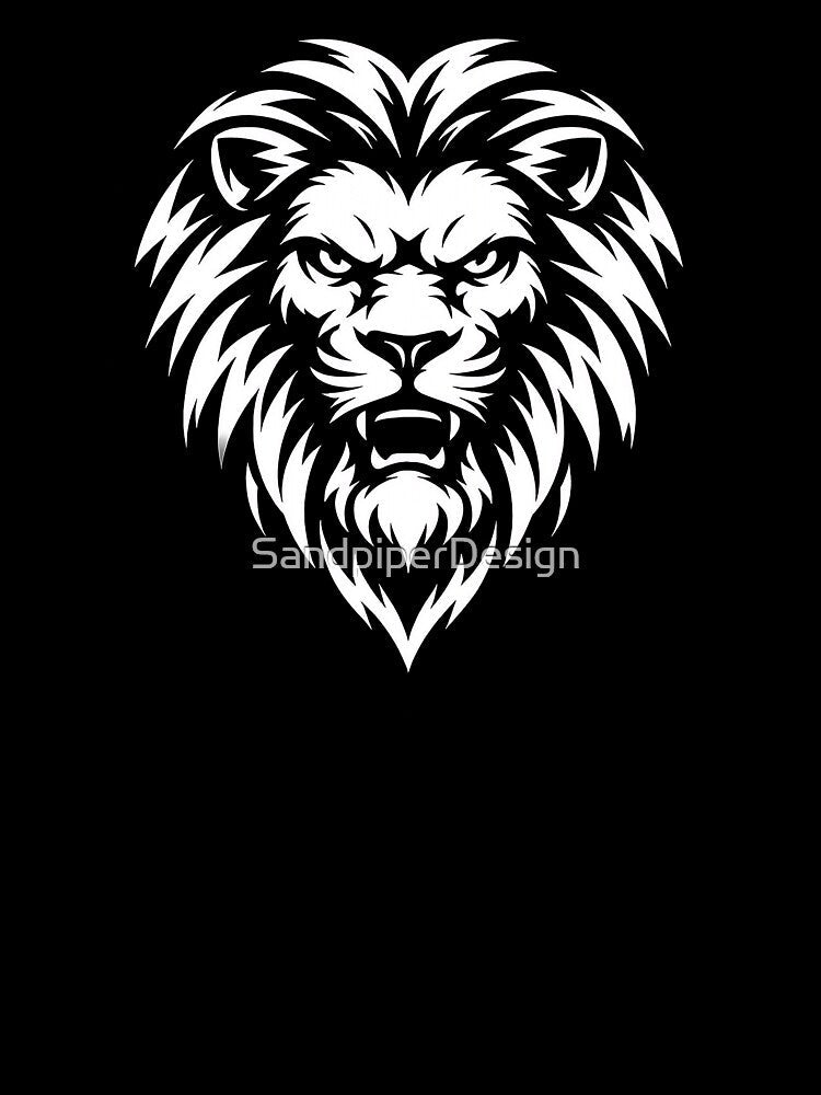 Fierce Lion Head Logo | Bold Black & White Lion Mascot Design by SandpiperDesign