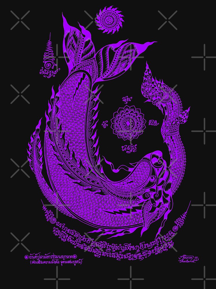 Thai traditional art of Talisman Fish and Purple Green color. by AmornGallery