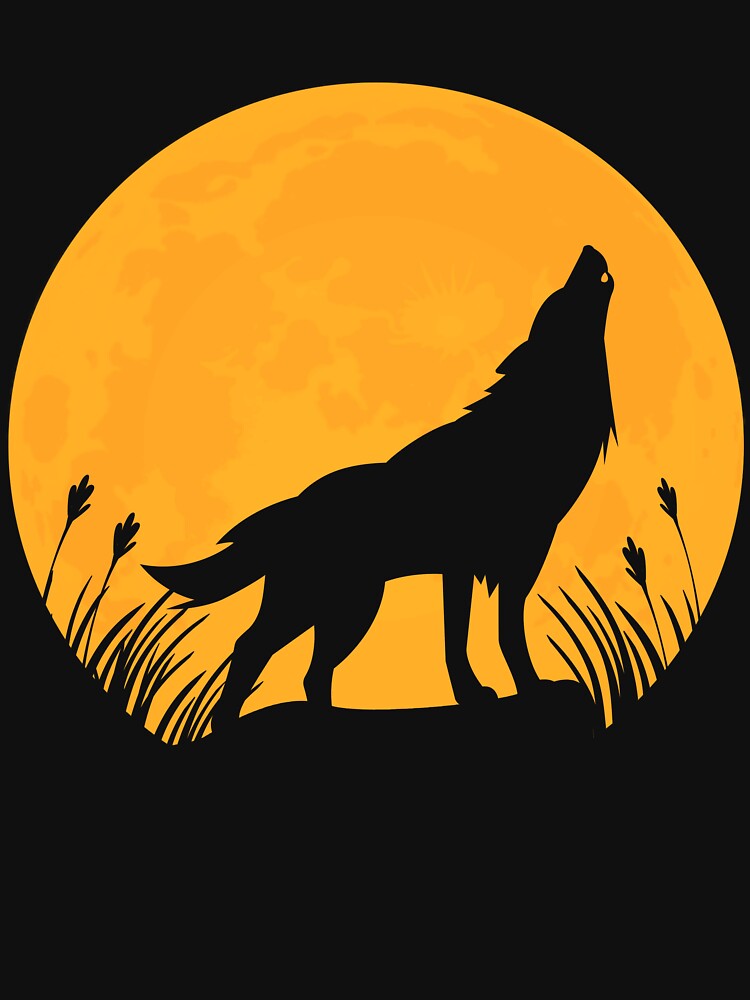 wolf animal lover Silhouette in full moon gift by alaechamlal