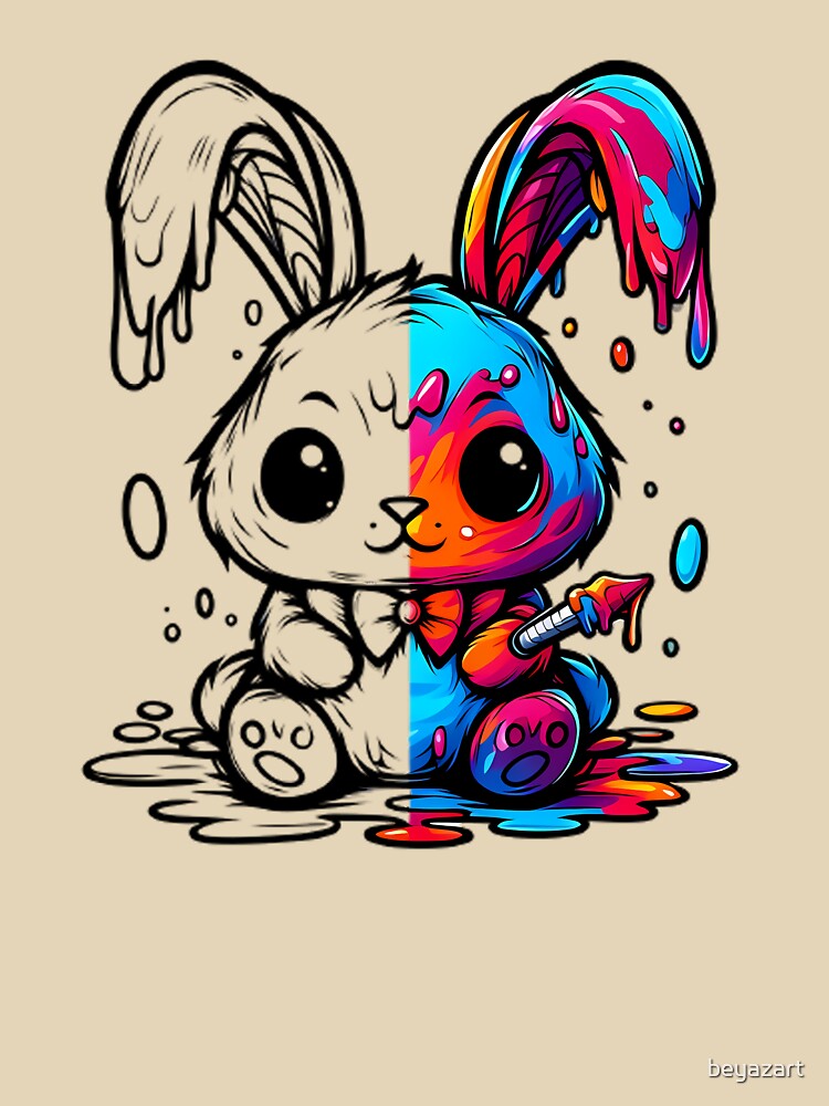 Rabbit, Innovative Design with a Blend of Line Art and Colorful Illustration by beyazart