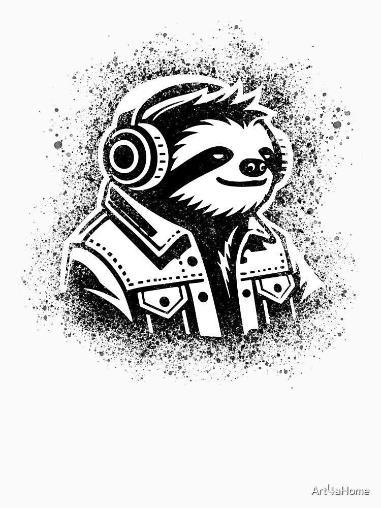 Cool Sloth Headphones Stencil – Urban Graffiti Streetwear Art by Art4aHome