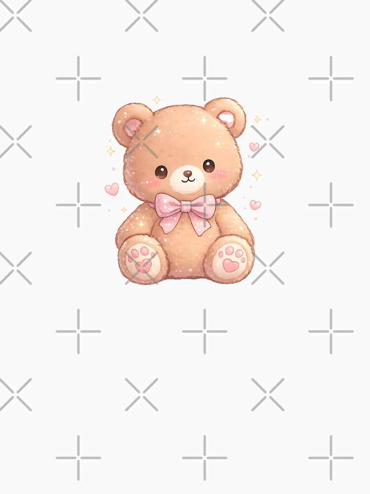 Cute Kawaii Teddy Bear with Bow – Pastel Soft Plush Animal by shaylihunterdesigns