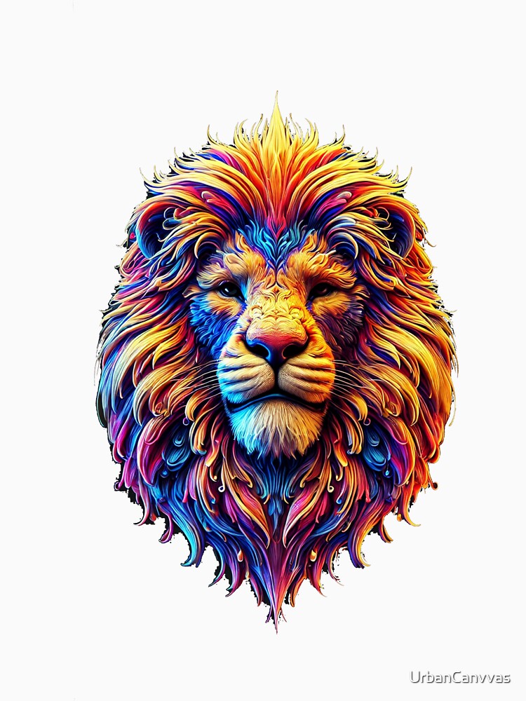 Lifelike Power: 3D Lion Head in Bold Colors by UrbanCanvvas