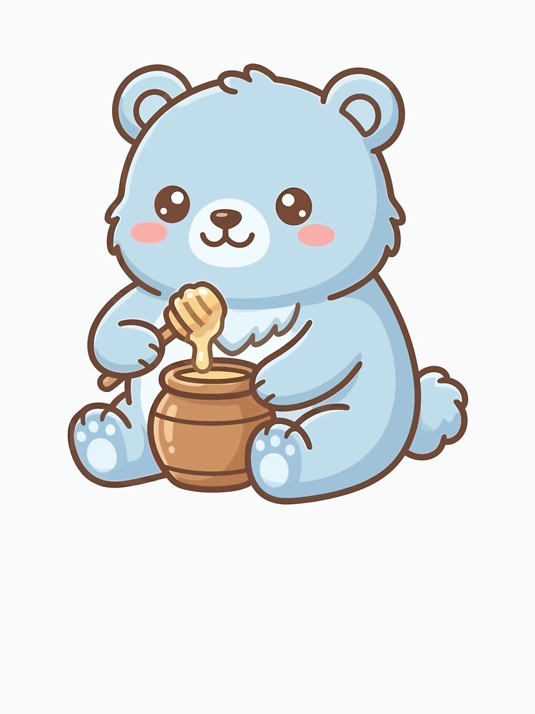 Cute Chibi Blue Bear with Honey Pot and Dipper by aacroquet