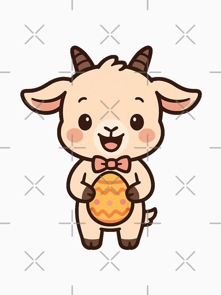 Adorable Baby Goat with Easter Egg and Bow Tie – Cute Spring Celebration Illustration by Confuzz1ed