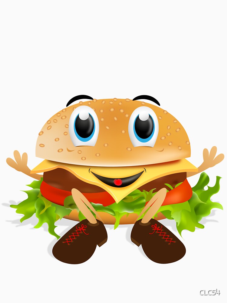 Kawaii Smiling Blue-Eyed Cheeseburger Funny Food Gift by CLC54