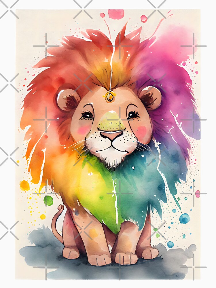 Happy Magical Kawaii Cute Lion Bright Rainbow Colors by ClairesPatterns