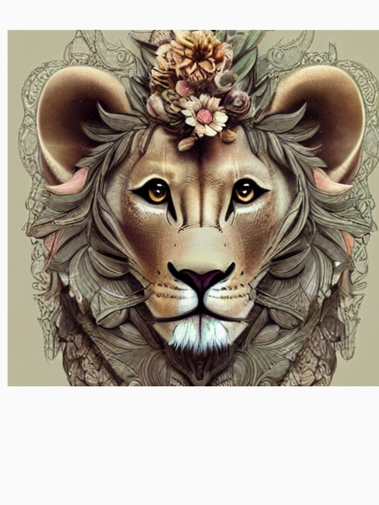 Lion with exotic flowers by Huesoffun