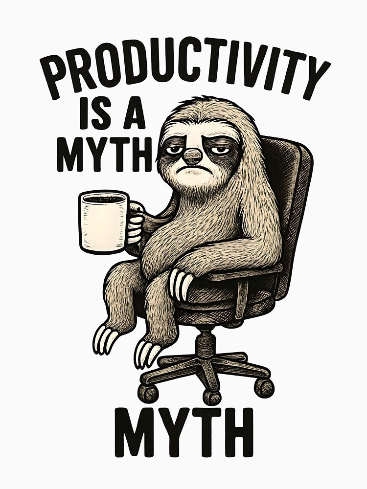 Productivity Is a Myth – Funny Sloth Office Cartoon Design by Geafixy
