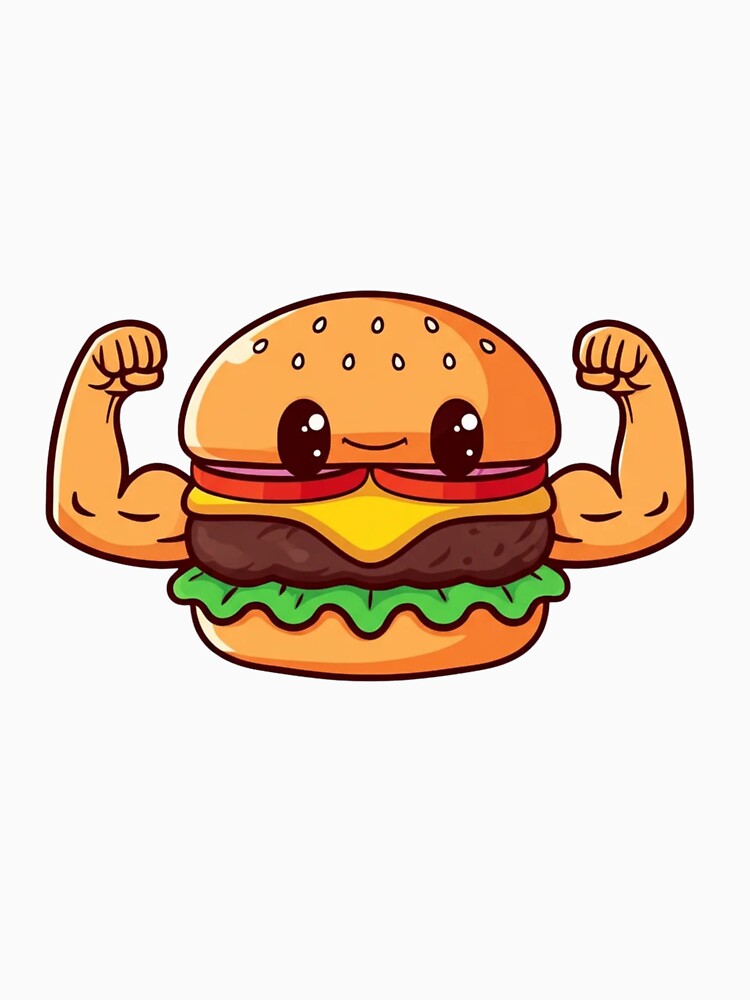 Burger Bicep Flex Funny Chibi Food Workout Design by ColorSplash123