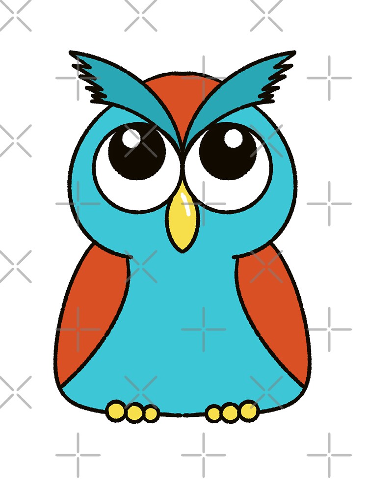 Cute Teal & Orange A-Shape Owl Cartoon Illustration by MFGB-Creations