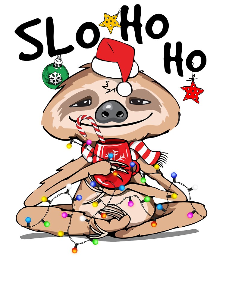 Funny Sloth Christmas Tshirt - Slo Ho Ho by SunsetGloww
