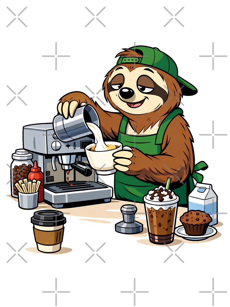 Lazy Sloth Barista Making Coffee by Molineriani