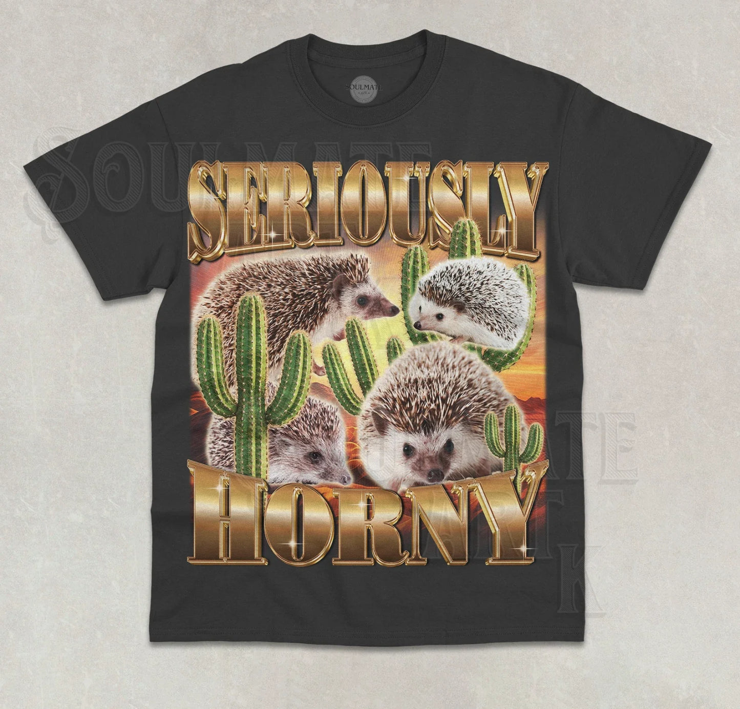 Seriously Horny T-Shirt Funny Meme Joke Cute Hedgehog Bootleg Unisex Shirt