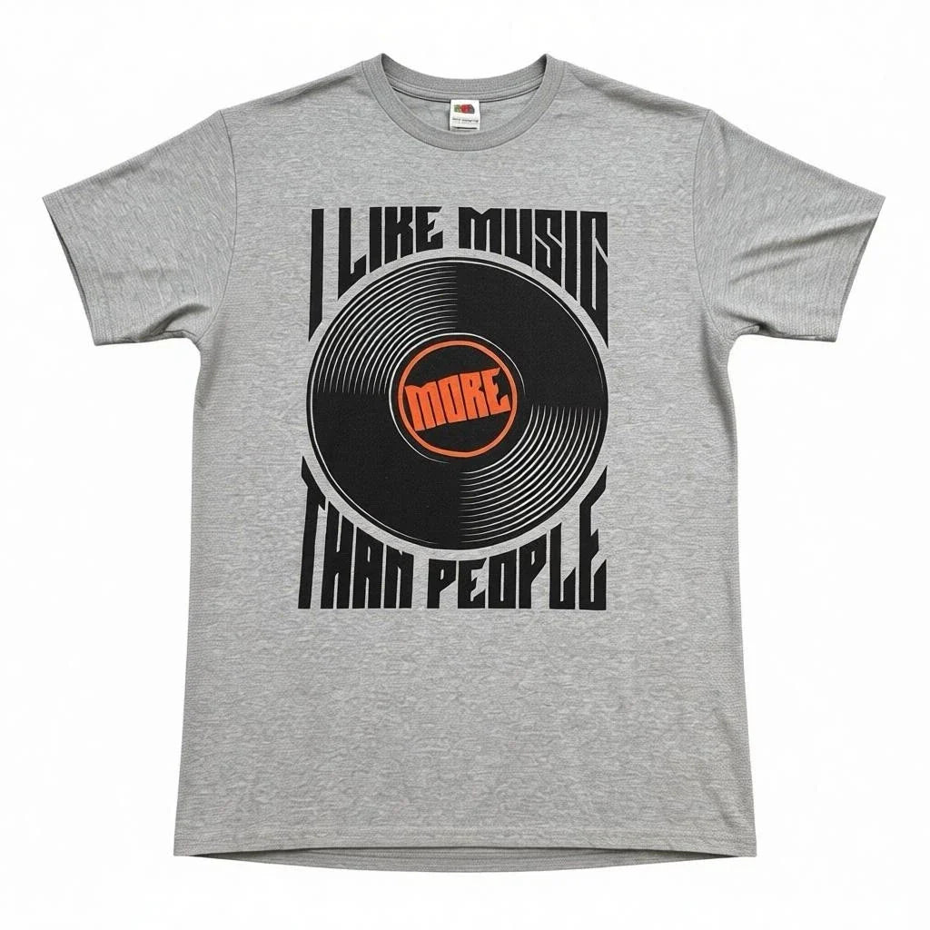 I Like Music More Than People | Gray Short Sleeve Graphic T-Shirt Funny Tee S