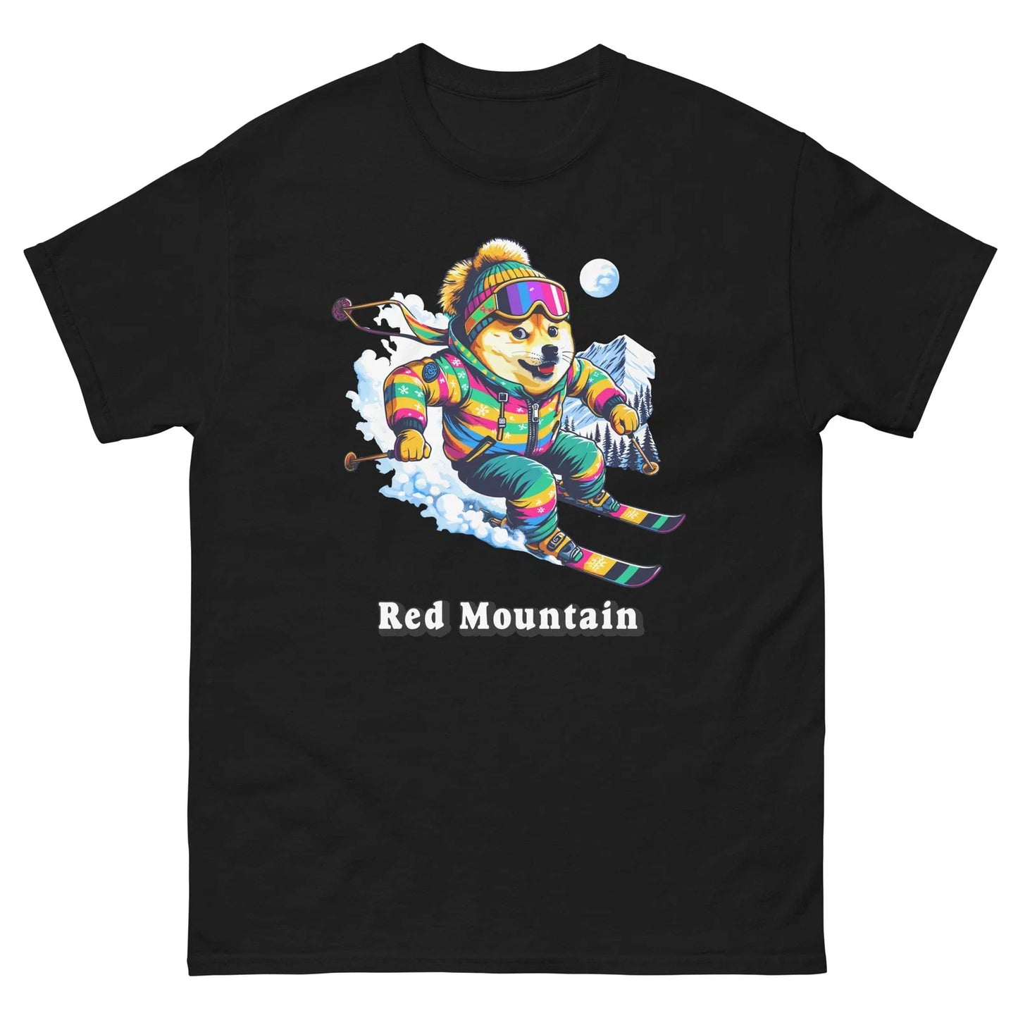 Red Mountain Doge Skiing Funny Ski Skier Dog Meme Cute Shirt T-Shirt