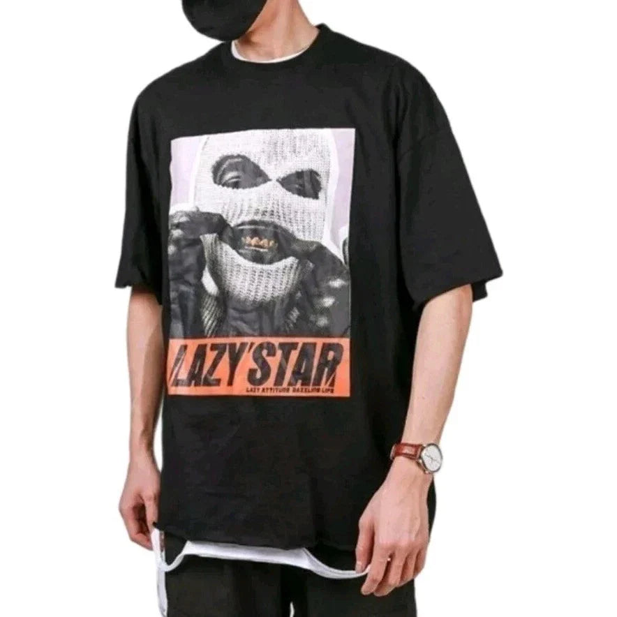 Lazy Star Graphic Tee Shirt Men's XL Black Tiny Spark Cotton Hip-hop Tshirt.