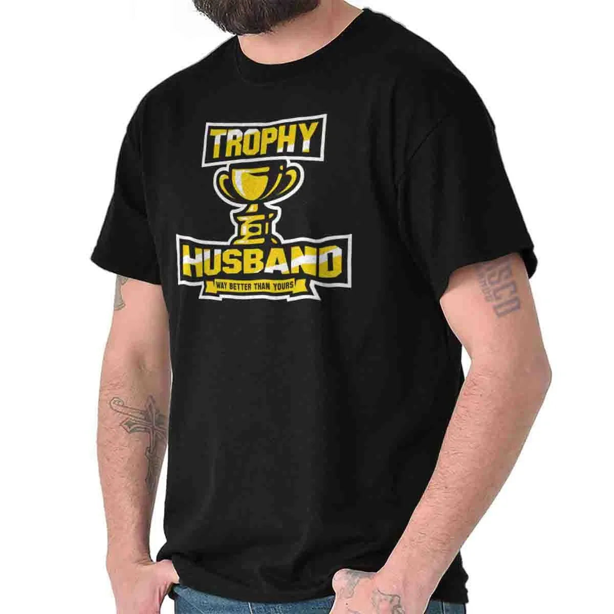 Trophy Husband Groom Wedding Dad Jokes Gift Mens Casual Crewneck T Shirts Tees