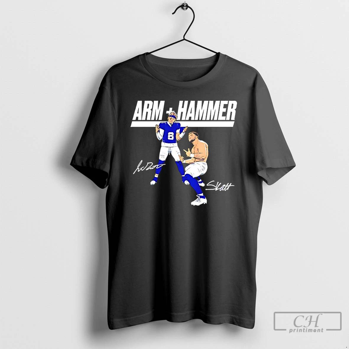 Classic Jaxson Dart And Cam Skattebo Arm Plus Hammer New York Giants Signature T Shirts