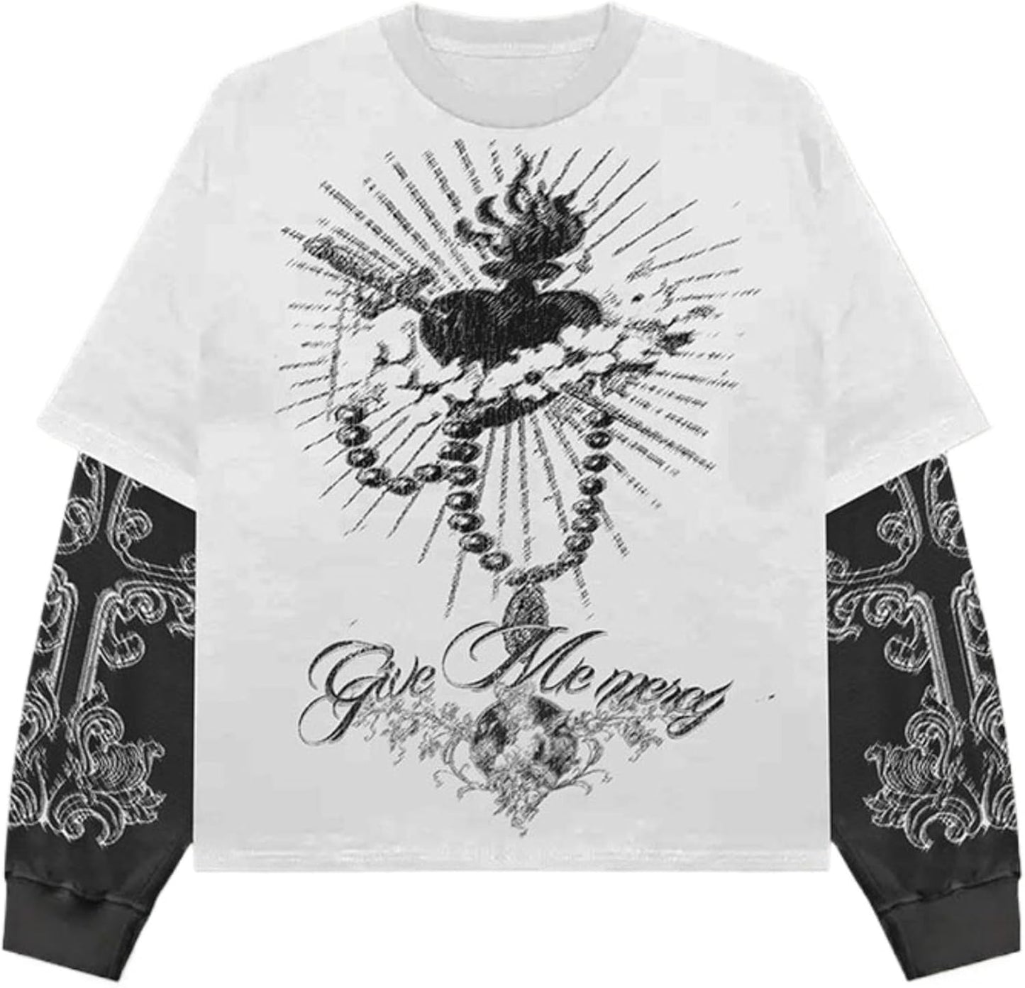 Goth Shirt Gothic Shirt Fake Two-Piece Alternative Clothing Goth Long Sleeve Top Grunge Clothes