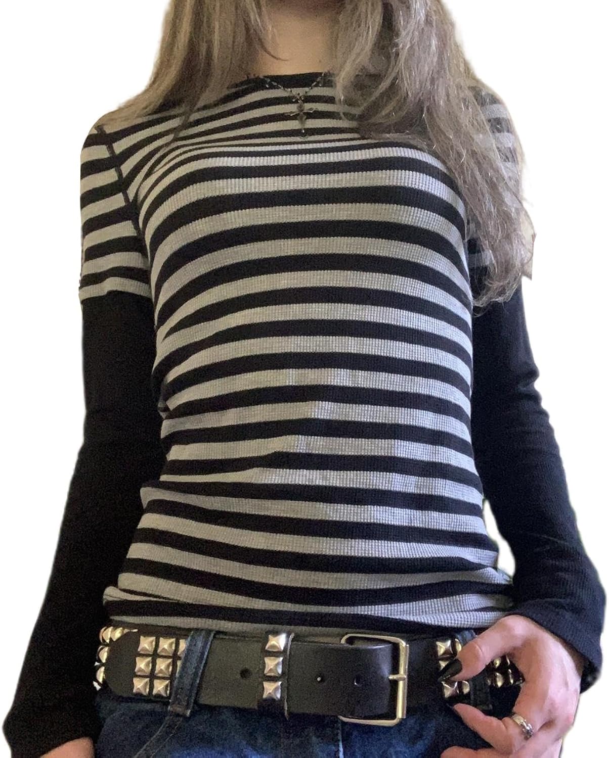 Womens Striped Long Sleeve Shirt Y2k Fairy Grunge Baggy Tee Shirts Teen Girls Vintage Harajuku Streetwear