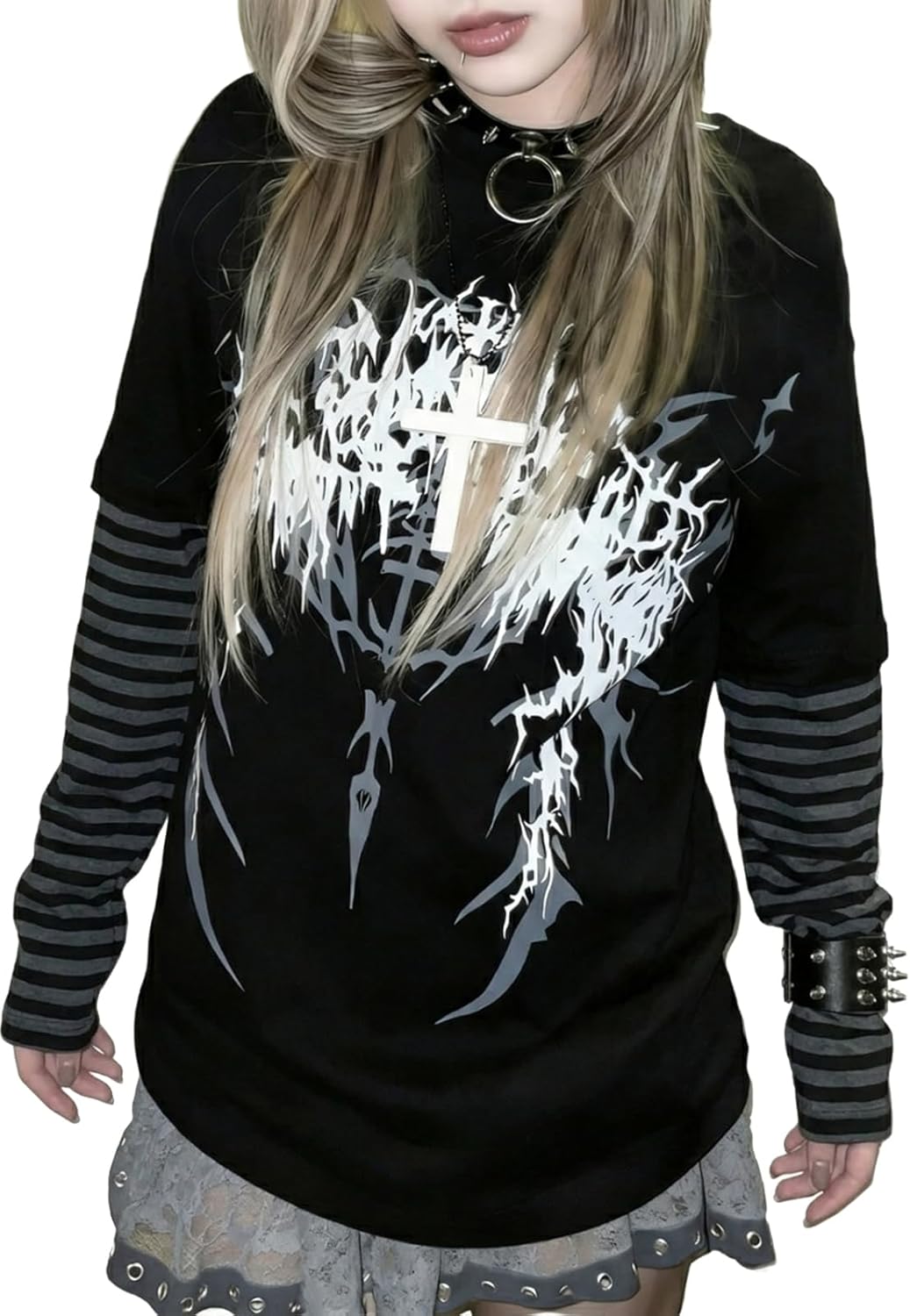 Grunge Shirt for Women Y2k Goth Shirts Long Sleeve Harajuku Aesthetic Top Punk T-Shirt