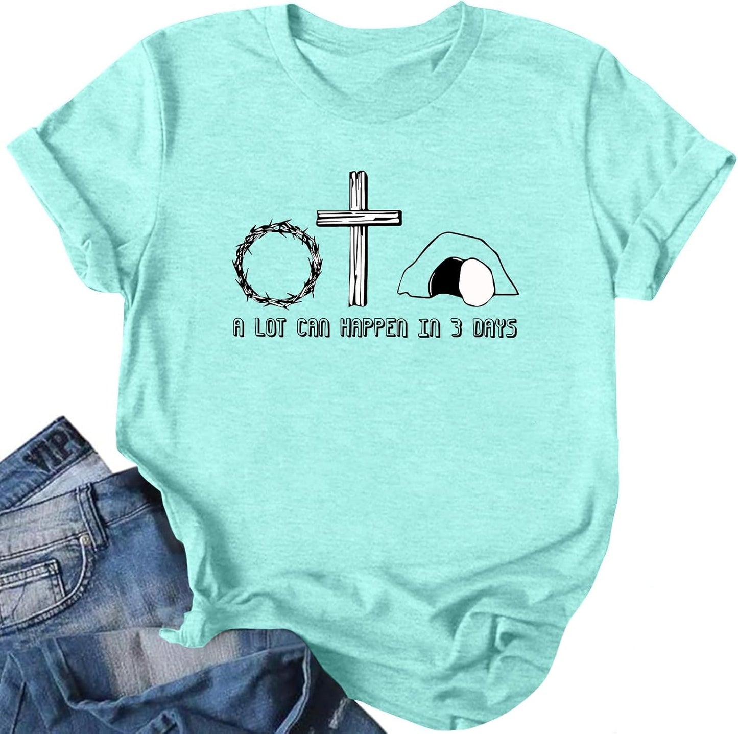 NTSWZYS Easter Shirts for Women Cute Floral Bunny Easter Tee He is Risen Christian Tshirt Jesus Short Sleeve Tops