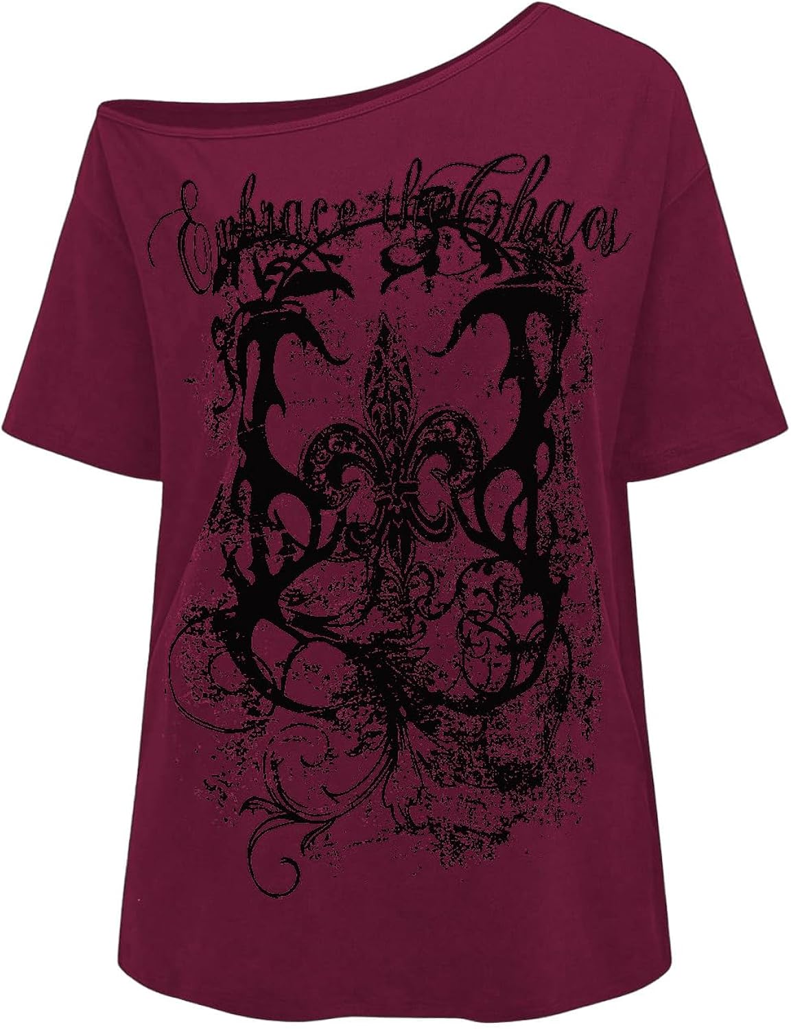 Women's Off The Shoulder Tops Gothic Graphic Tee Y2k Grunge Vintage Oversized T Shirts Trendy Outfits