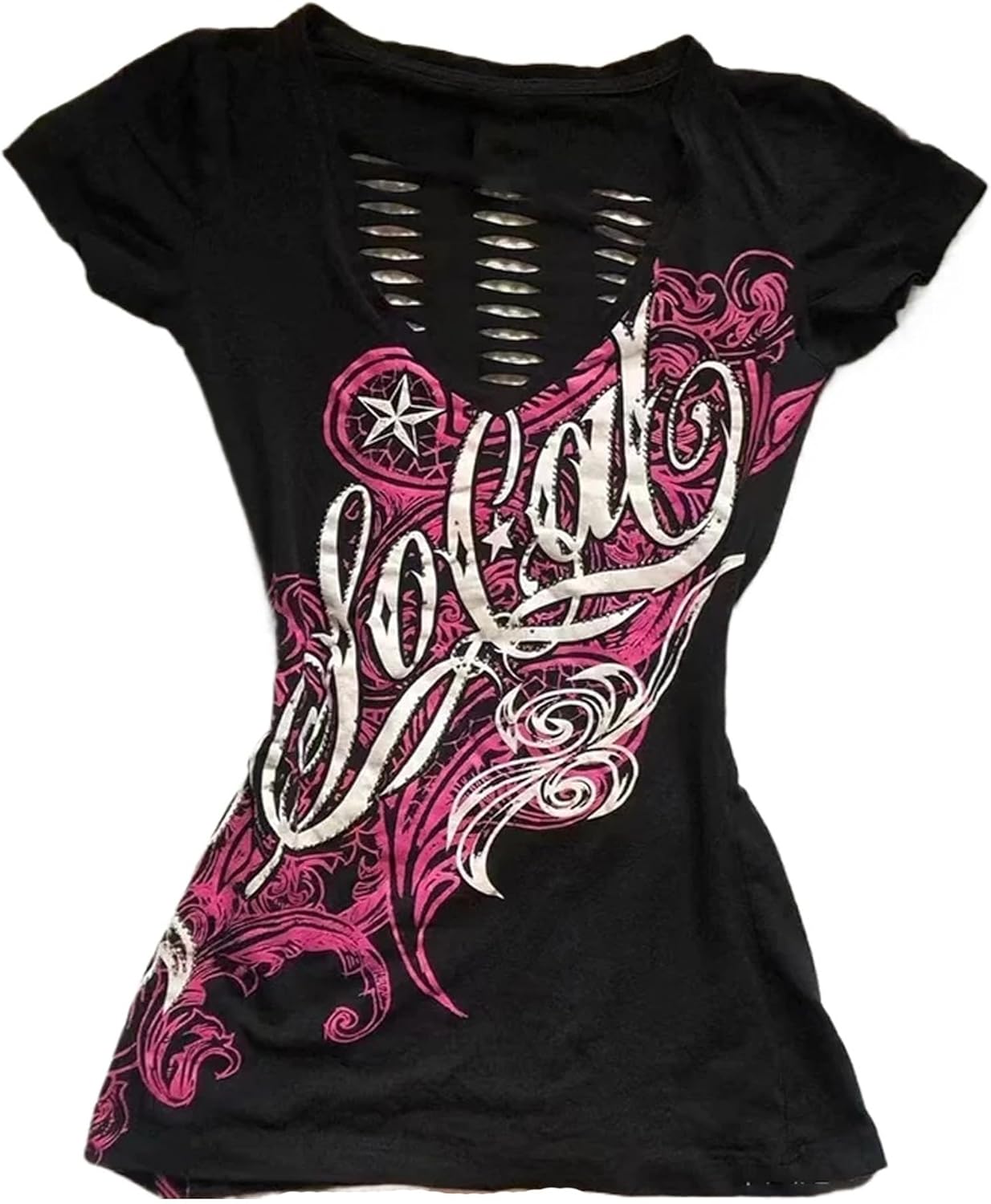 Emo Grunge Top Short Sleeve Y2k Shirts Vintage Streetwear Tops Women 2000s Fashion
