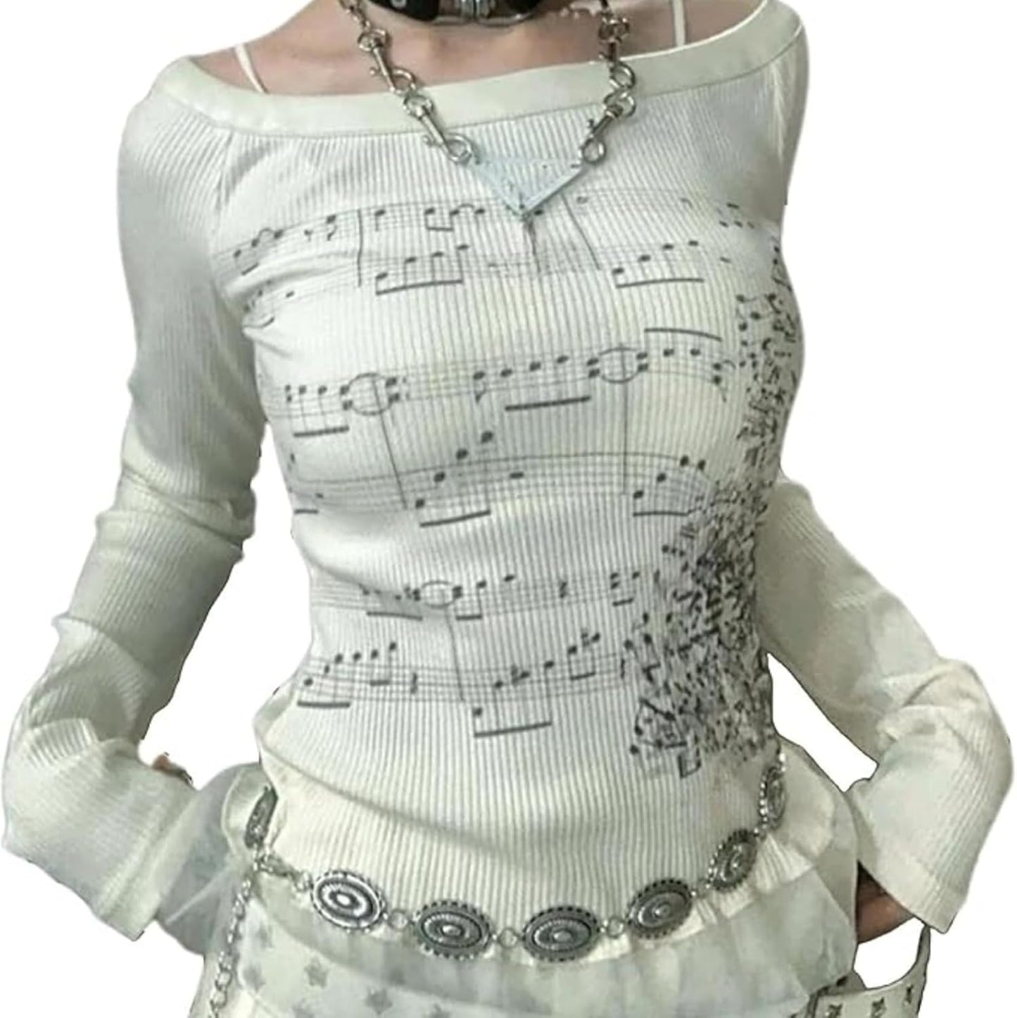 Women Y2K Gothic Graphic Print Long Sleeve Tops Grunge Crew Neck Vintage Shirts Teen Girls Aesthetic Tee Fall