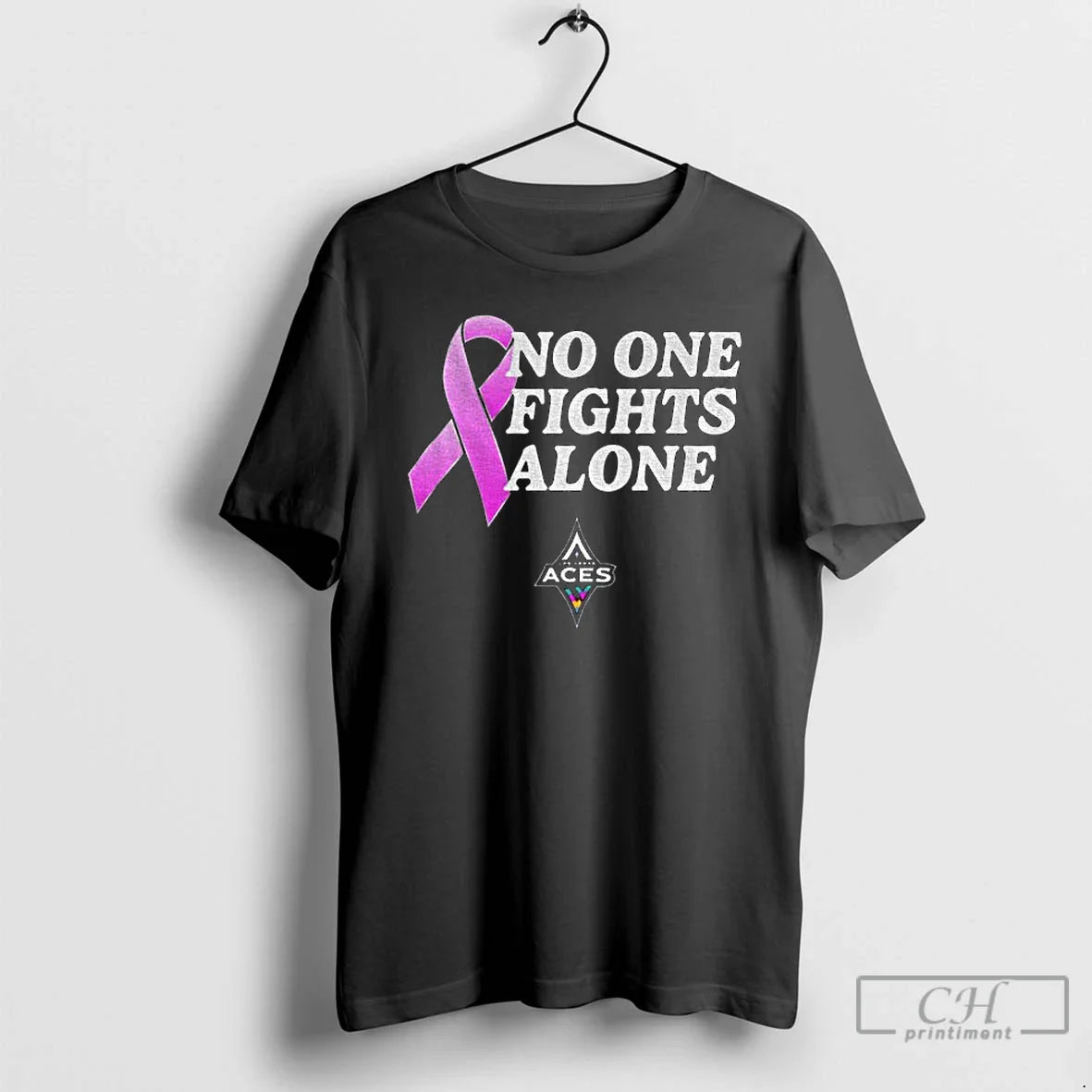 Classic Las Vegas Aces 2025 Cancer Awareness No One Fights Alone T Shirts
