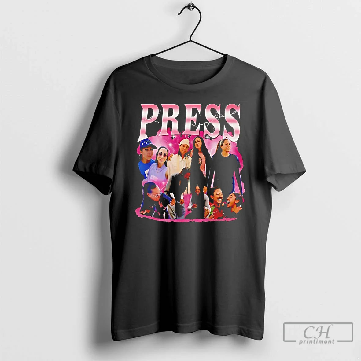 Classic Press Pink Lightning Collage Basketball Players T Shirts