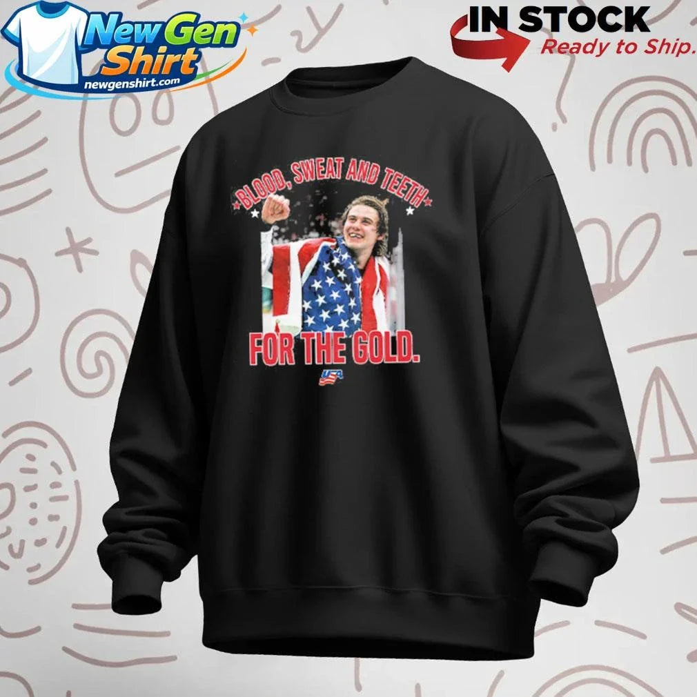 Jack Hughes Blood Sweet And Teeth For The Gold USA Hockey Shirt