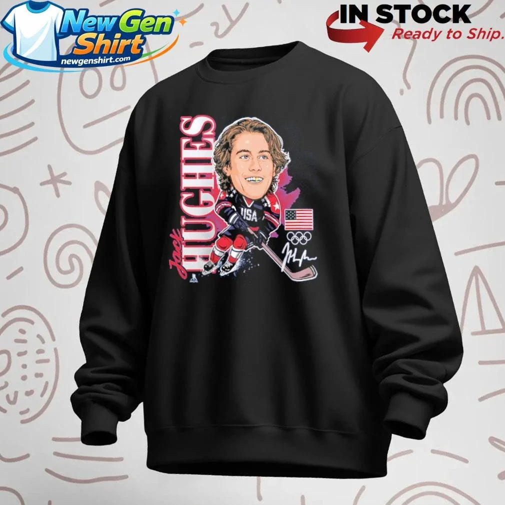 Jack Hughes USA Hockey Gold Medal Caricature Shirt