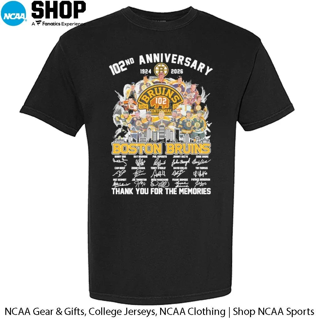 Boston Bruins 102nd Anniversary 1924-2026 Thank You For The Memories Signatures T-Shirt