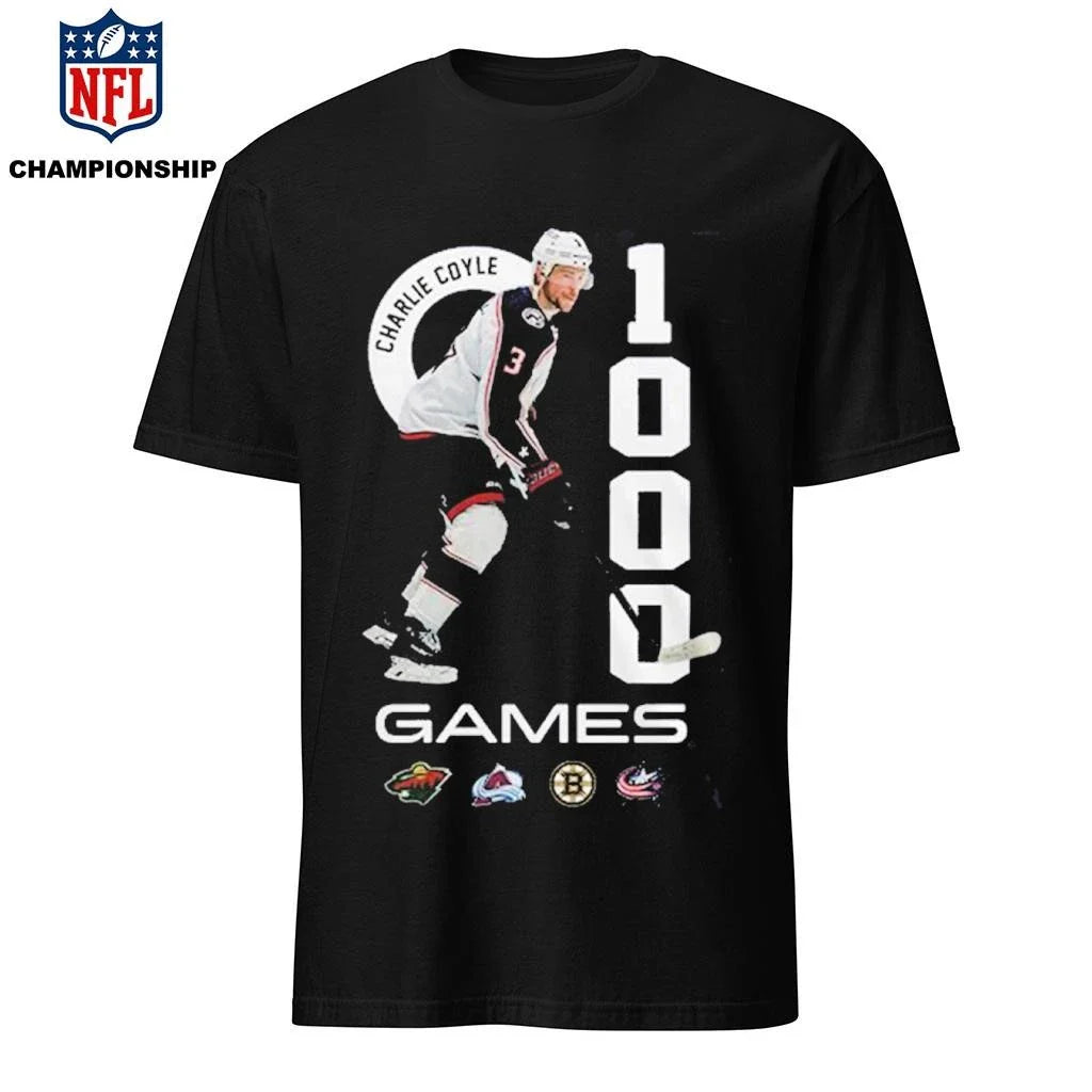 Columbus Blue Jackets 2026 Charlie Coyle 1000 NHL Games Shirt