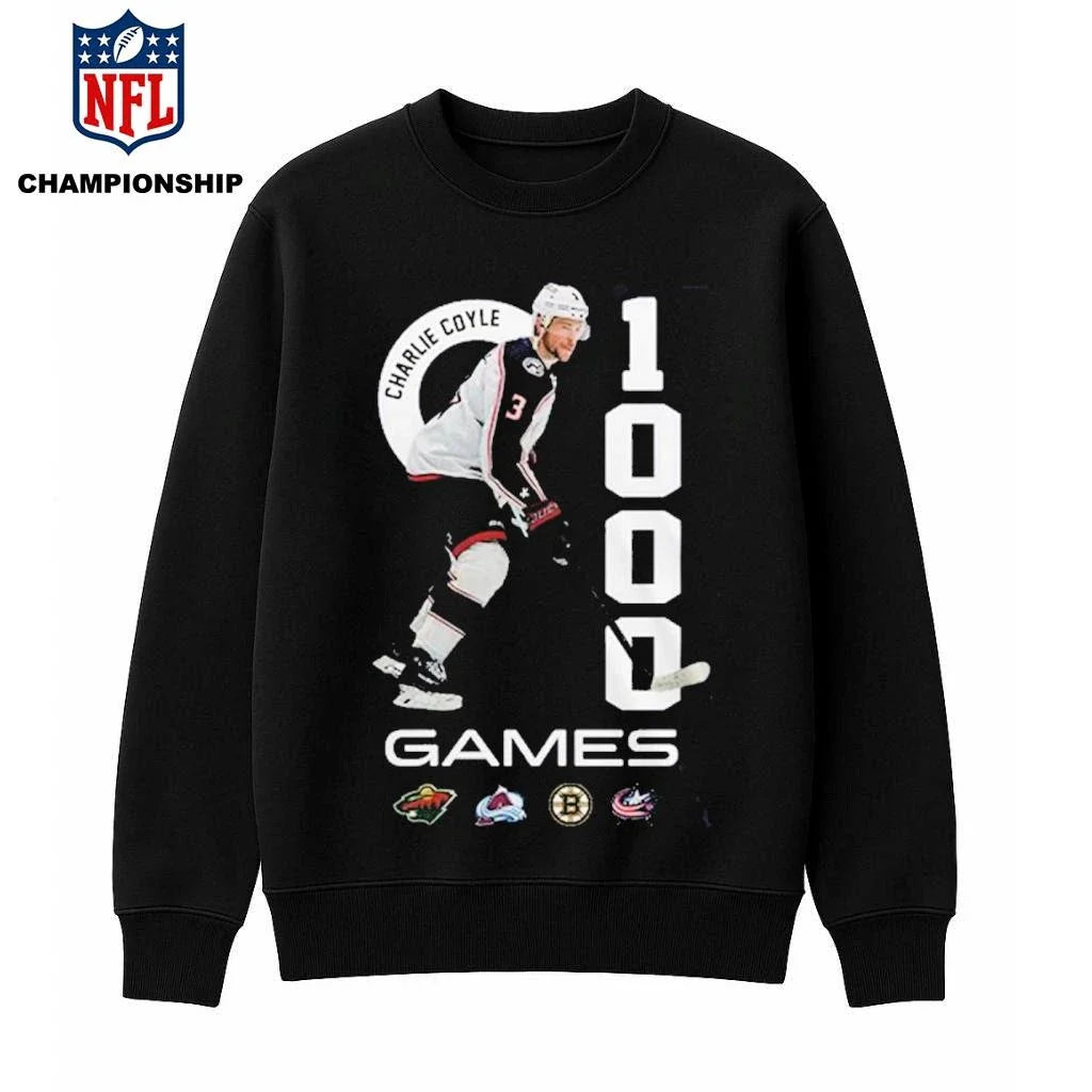 Columbus Blue Jackets 2026 Charlie Coyle 1000 NHL Games Shirt