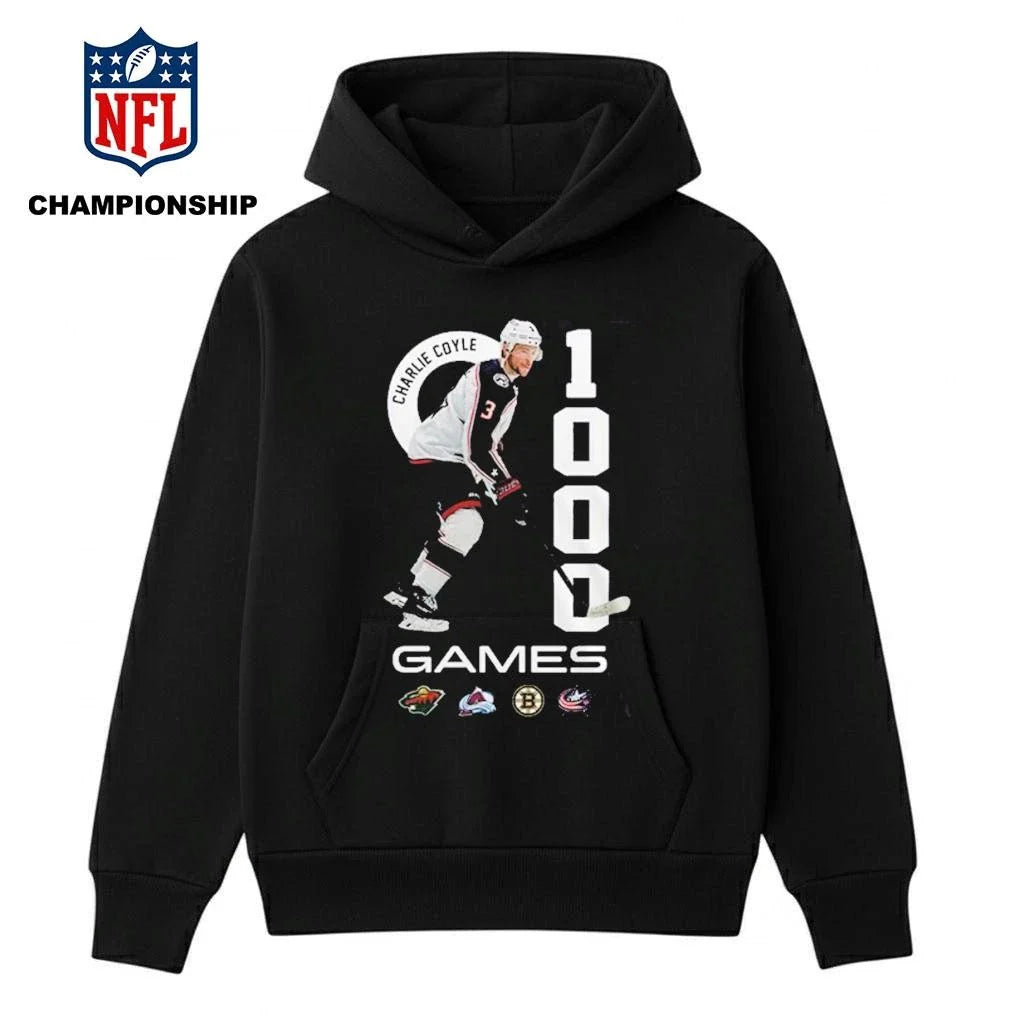 Columbus Blue Jackets 2026 Charlie Coyle 1000 NHL Games Shirt