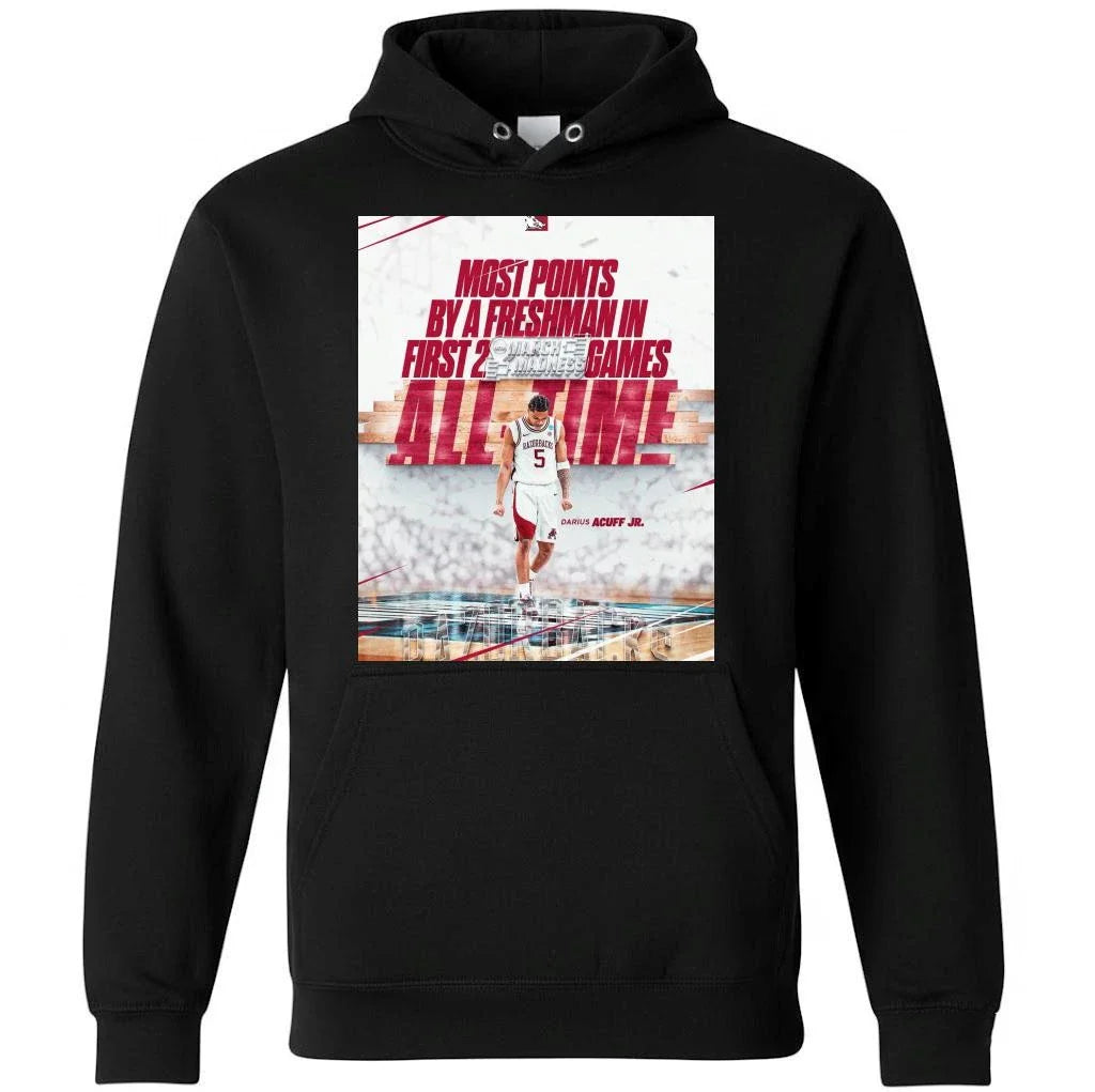 Darius Acuff Jr Most Points By A Freshman In First 2 Games All Time 60 Points March Madness 2026 Arkansas Razorbacks Basketball Shirt