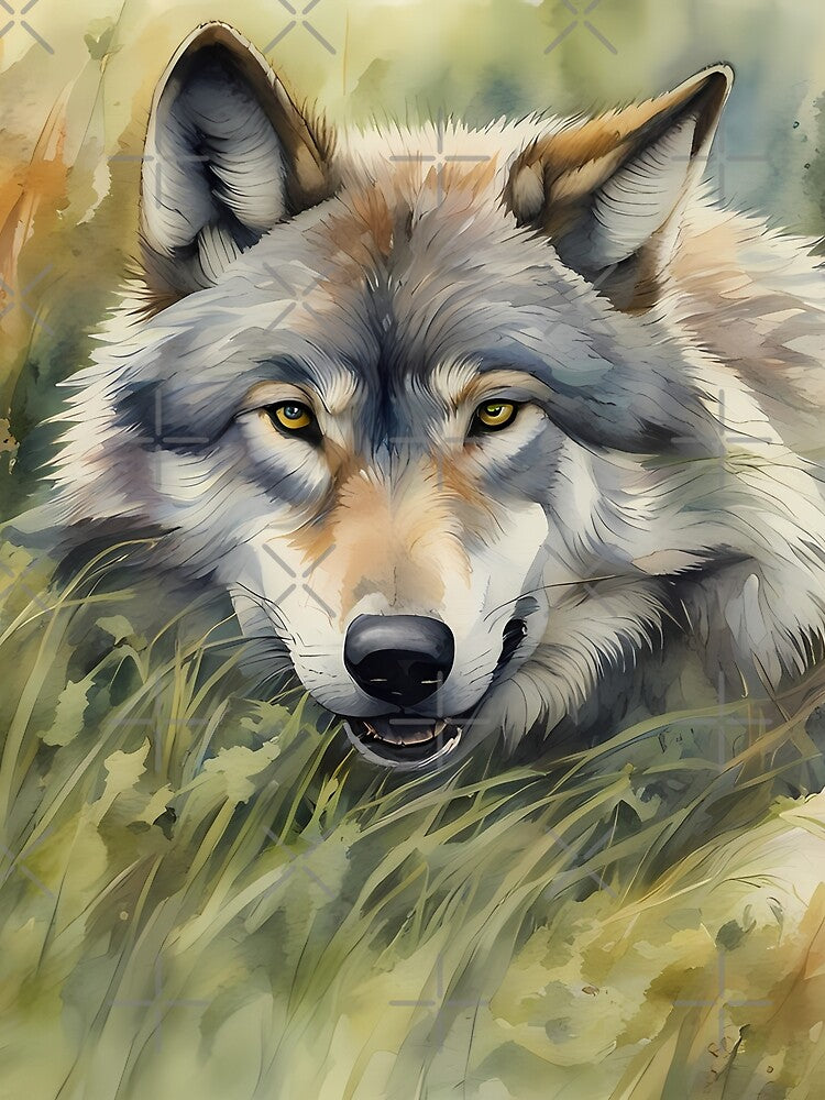 Grey Wolf in Grass by CalmnessbyChoice
